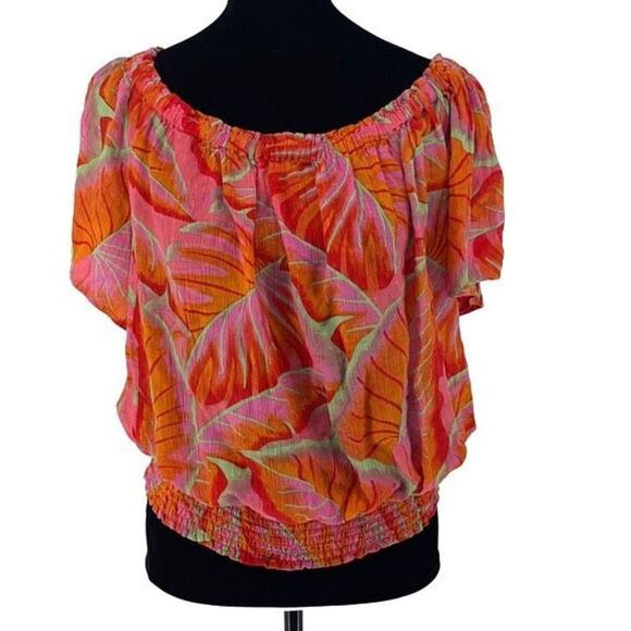 Cynthia Rowley Women's Off the Shoulder Elastic Waist Blouse Pink & Orange Large - Picture 1 of 7